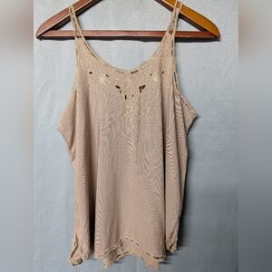 Beige Lace-Trim Tank Top - Women Tops